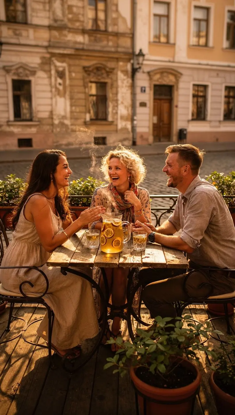 Aistringojo vaisiaus arbata, paruošta puodelyje su šviežiomis vaisių detalėmis.