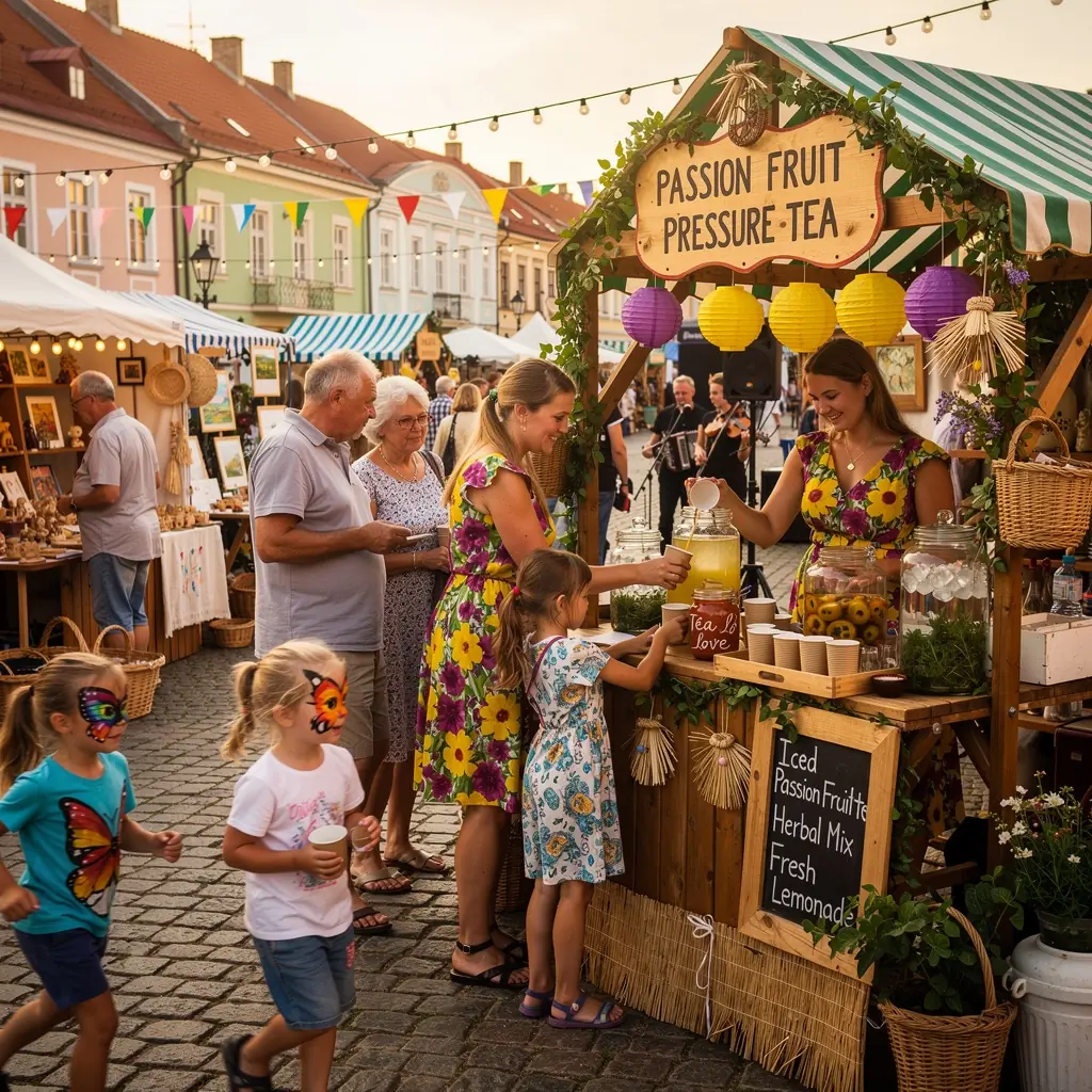Raminanti arbatos mišinio pakuotė su egzotiškais vaisiais ir žolelėmis.