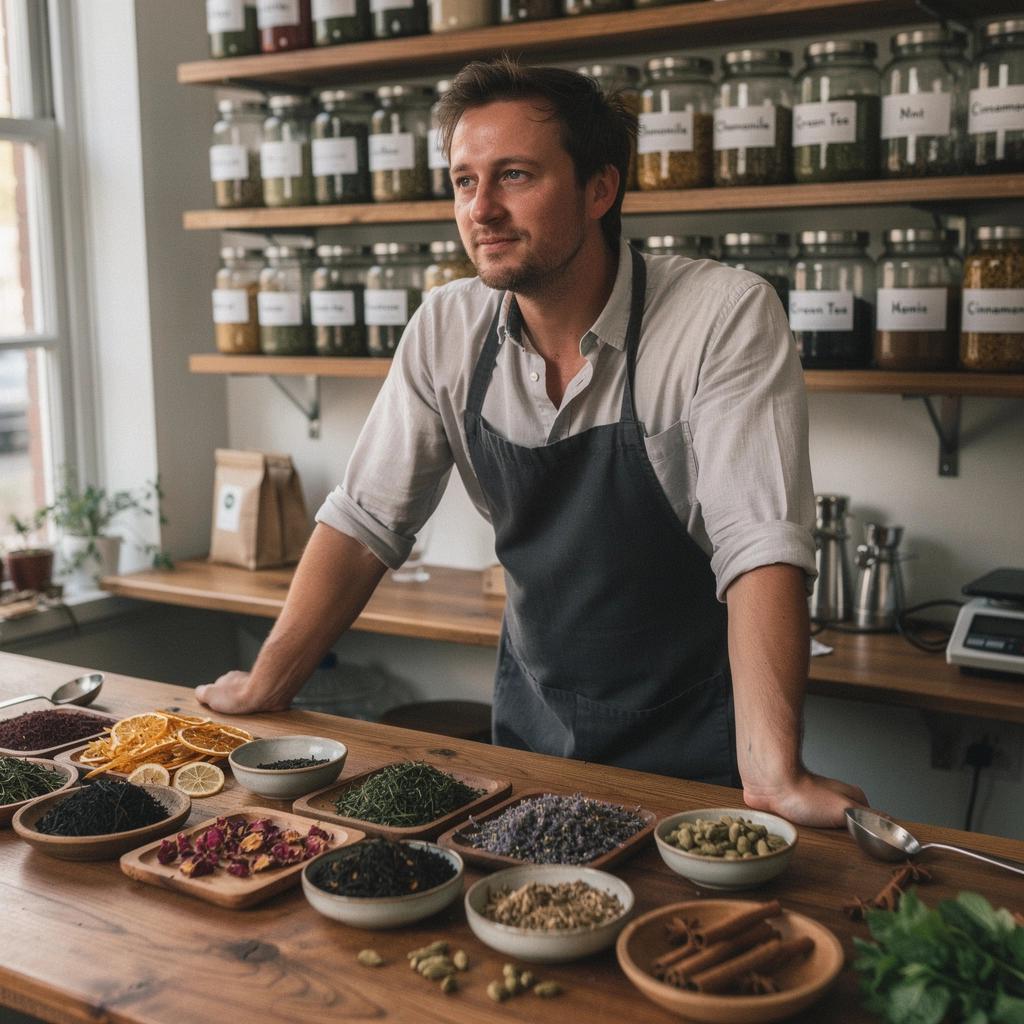 Puodelis arbatos su garuojančiu skysčiu, šalia šviežių aistrų vaisių.